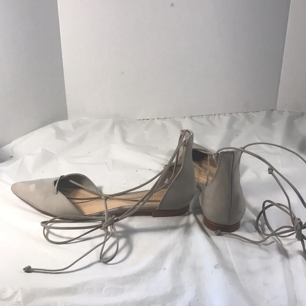 Schulz Women's Neida Light Gray Suede Lace-Up the Ankle Pointed Toe Ballet Flats